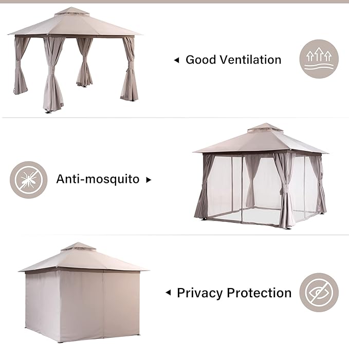 LAUSAINT HOME Semi-Permanent Outdoor Patio Gazebo 10'x10', Heavy Duty...
