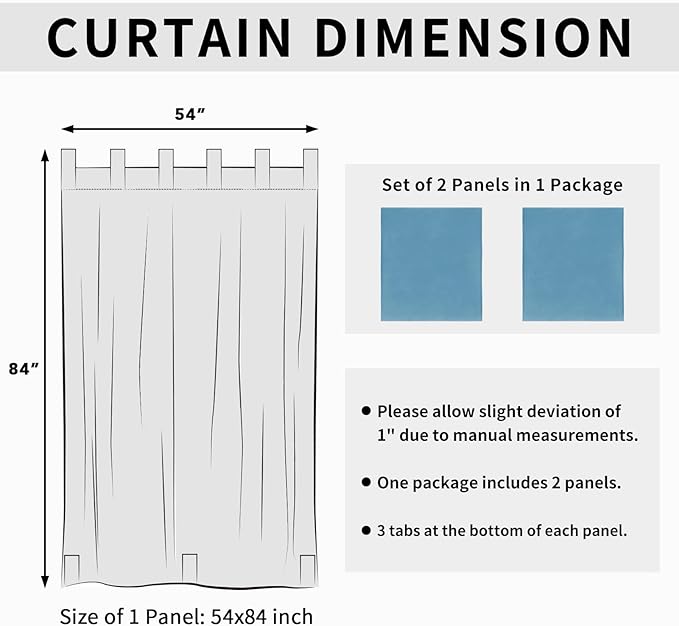 Easy-Going Outdoor Patio Curtains Detachable Tab Top Windproof Weatherproof C...