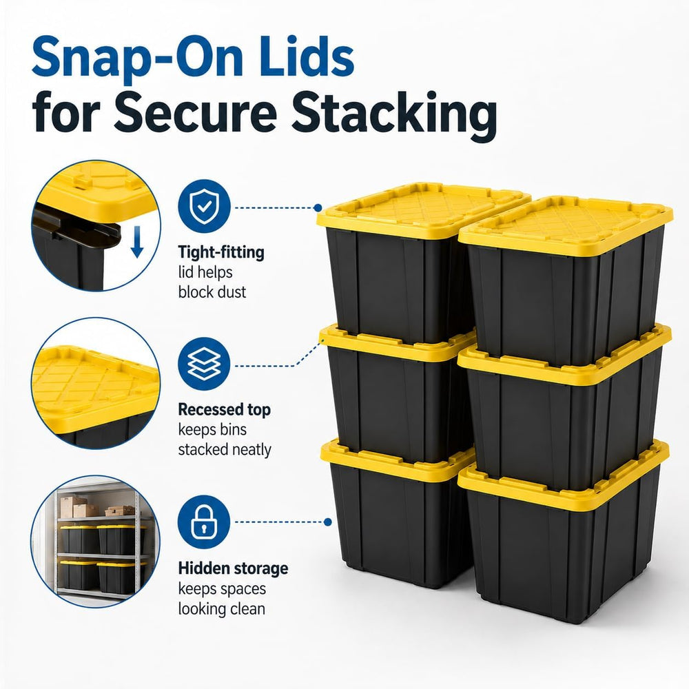 27 Gallon Storage Bins with Lids, 6 Pack Large Plastic Storage Totes