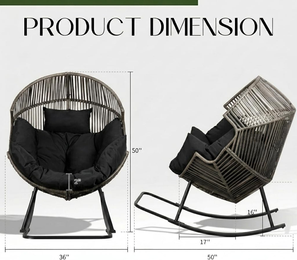 Shintenchi Oversized Outdoor Rocking Chair, Wicker Egg Patio Lounge Chair Bas...