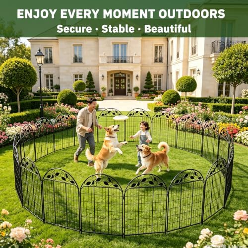 Decorative Garden Fence, 32in H x 12ft L Arched Metal Animal Barrier Fence, R...