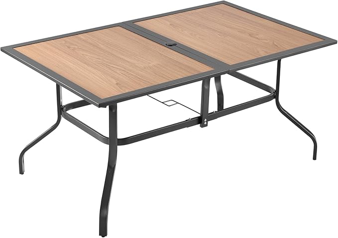 VEVOR Outdoor Patio Dining Table, 59 inch Long Rectangular Wood-Like Steel Sl...