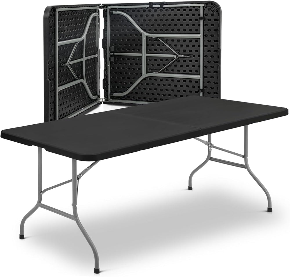 Athena Collection 8ft Folding Table Plastic Fold-in-Half Table, Black