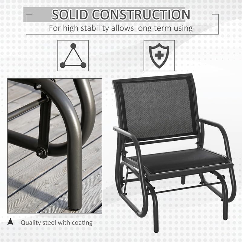 Outsunny Porch Glider Set of 2 Steel Frame Black