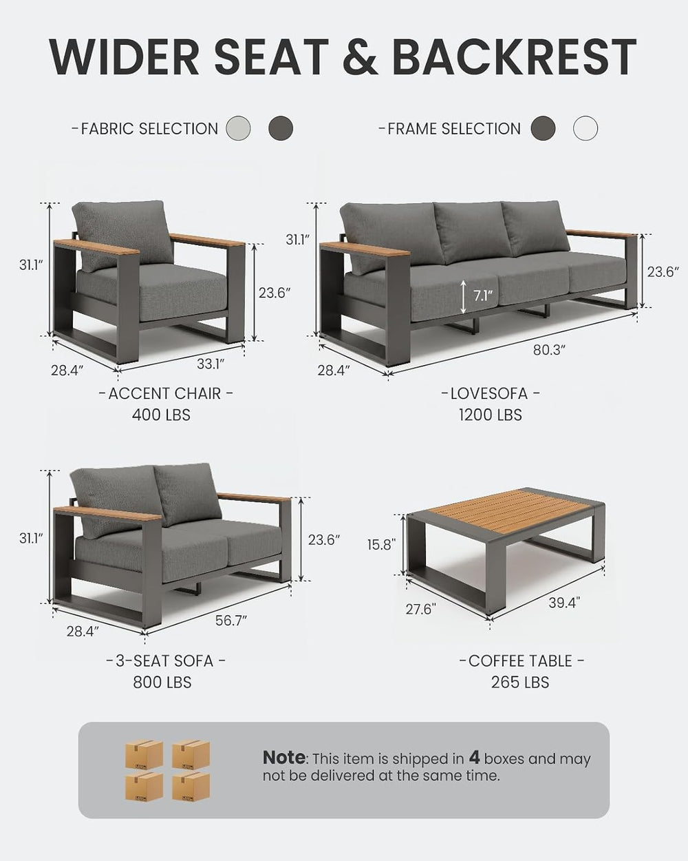 Oversized Aluminum Patio Furniture Set, 4 Pieces Luxury Outdoor Furniture Set...
