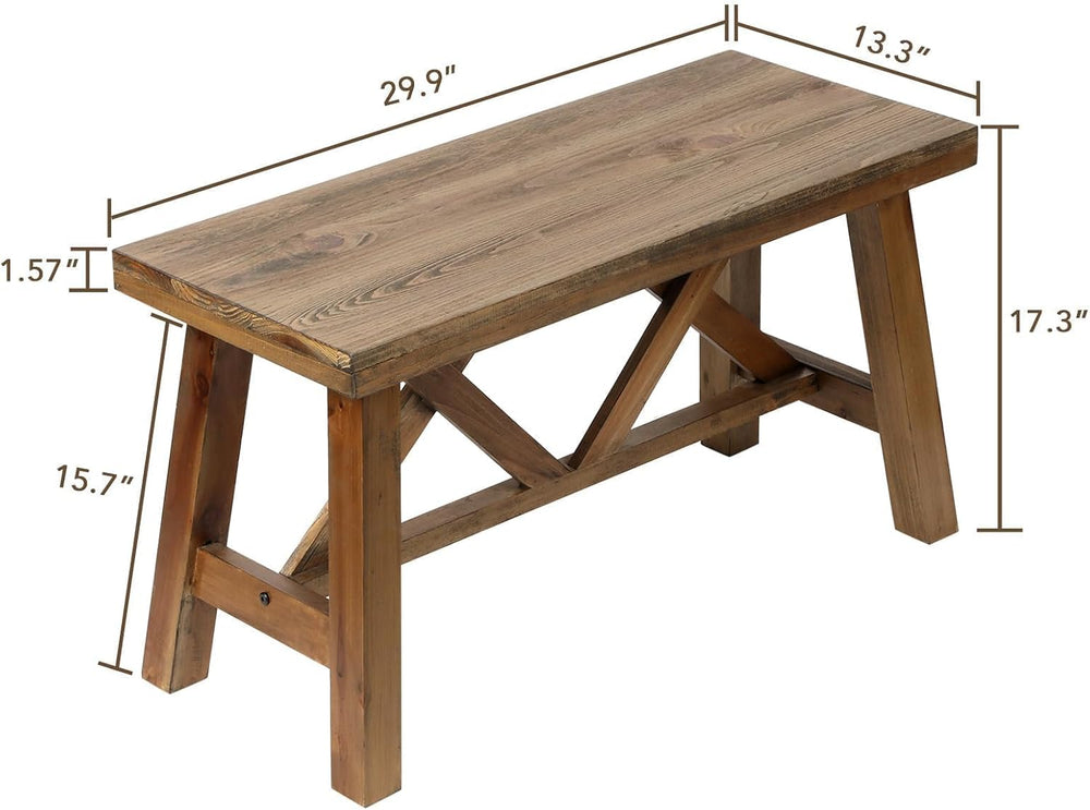 Wnutrees 30" Farmhouse Solid Wood Bench, Rustic Entryway Bench, Natural