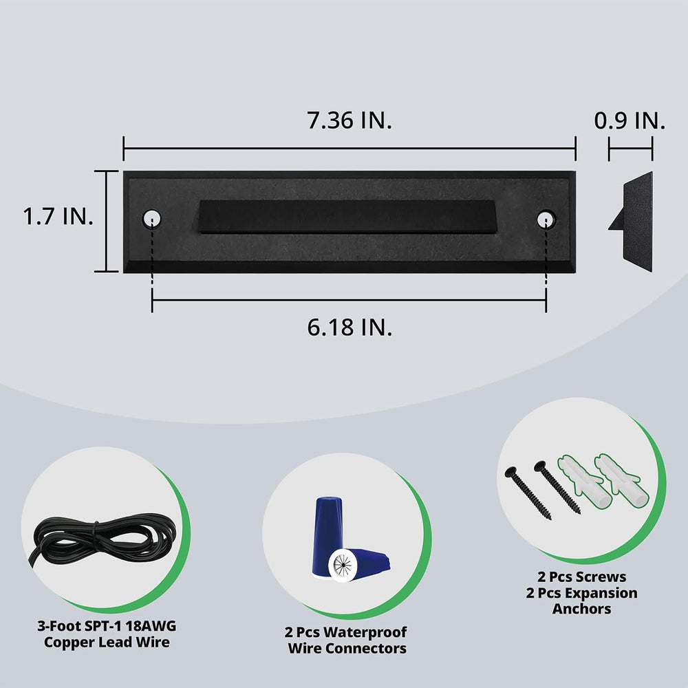 GKOLED 6-Pack Low Voltage LED Linear Step Lights, Black, 2700K
