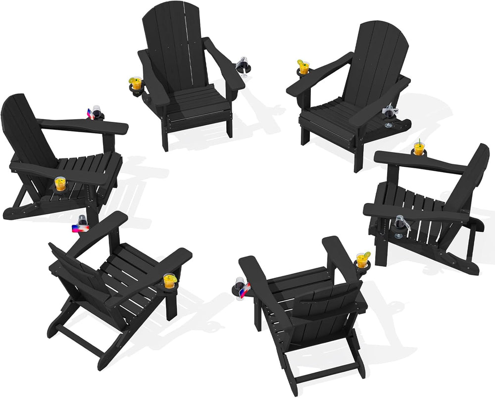 SERWALL Outdoor Adirondack Chair Set of 6 with Cup Holders,Foldable,Black