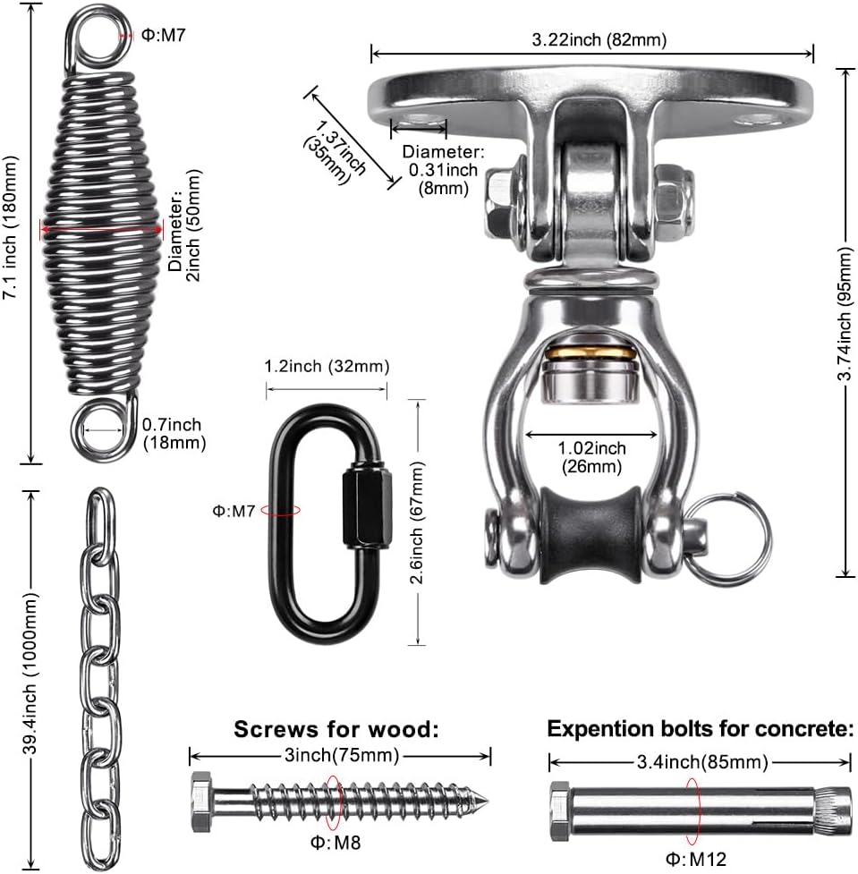 SELEWARE Hammock Chair Hanging Kit, Bearing Swing Hanger w/Spring & Chain