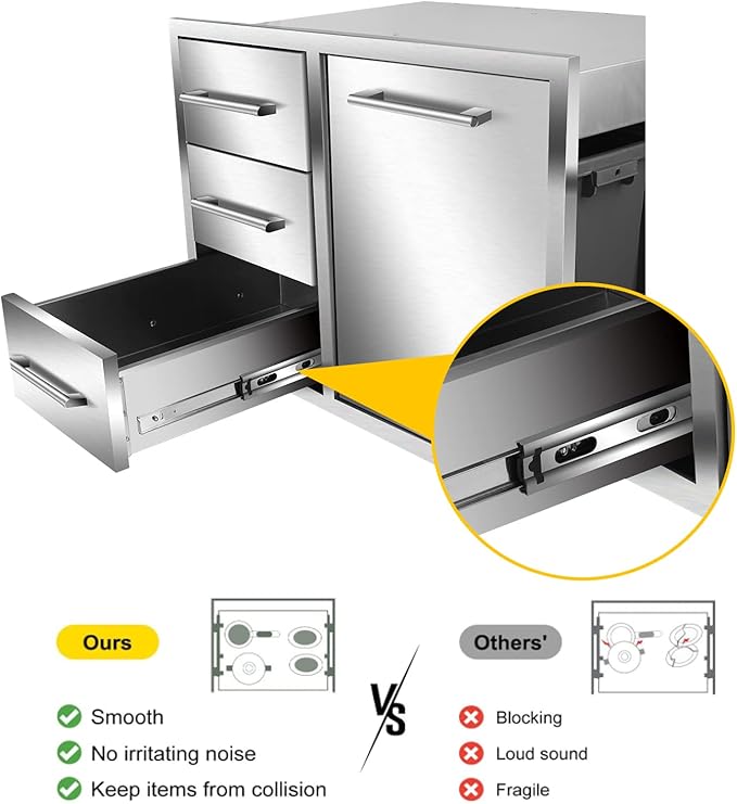 Outdoor Kitchen Drawer Combo, BBQ Access Trash Drawer Combo with Triple Stain...
