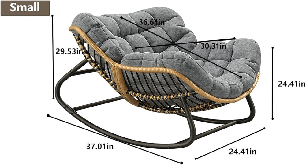 Oversized Papasan Rocking Chair with Extra Thick Cushion, Rattan Wicker Egg C...