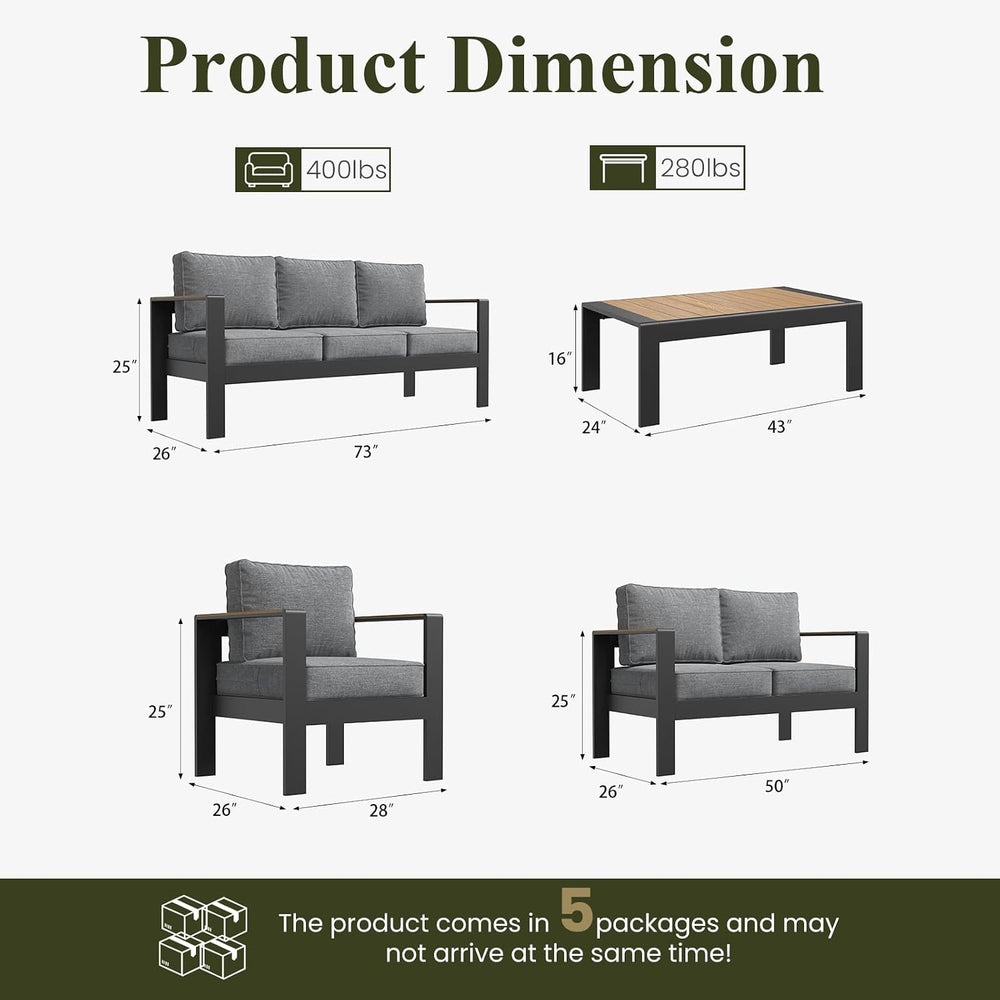 LayinSun 7 Piece Aluminum Outdoor Furniture Set with Coffee Table