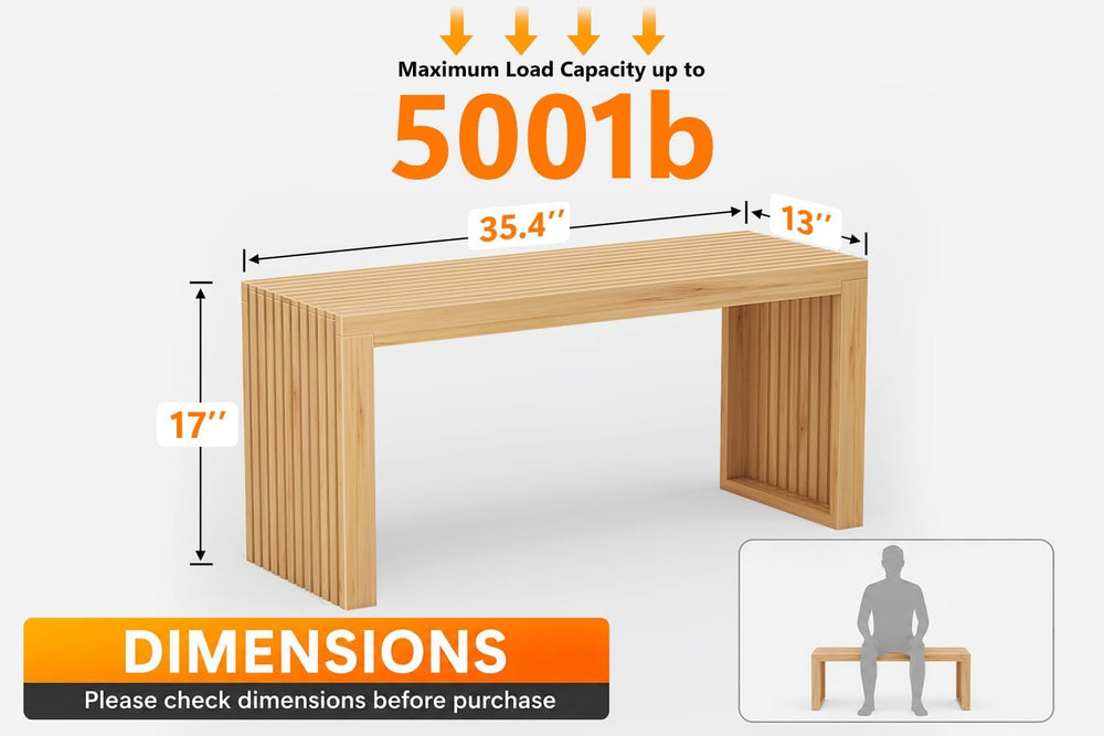 Bamboo Dining Bench, 35'' Slatted Design Entryway Bench, Natural