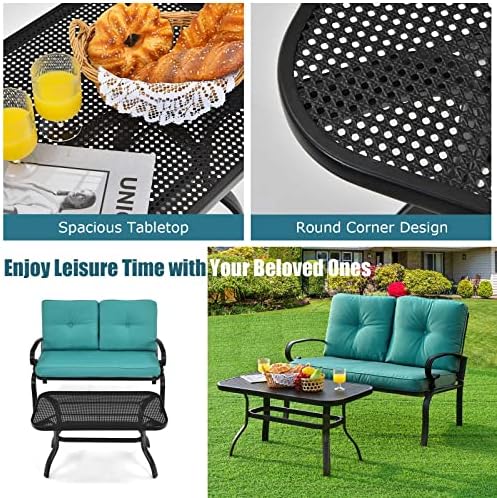Tangkula Patio Loveseat with Table Set, 2 Seat Cushioned Sofa with Coffee Tab...