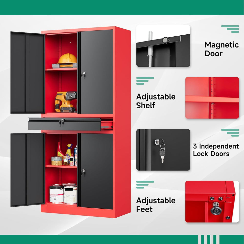 Metal Garage Storage Cabinet with Drawer,4 Door Tool Cabinet with Adjustable ...