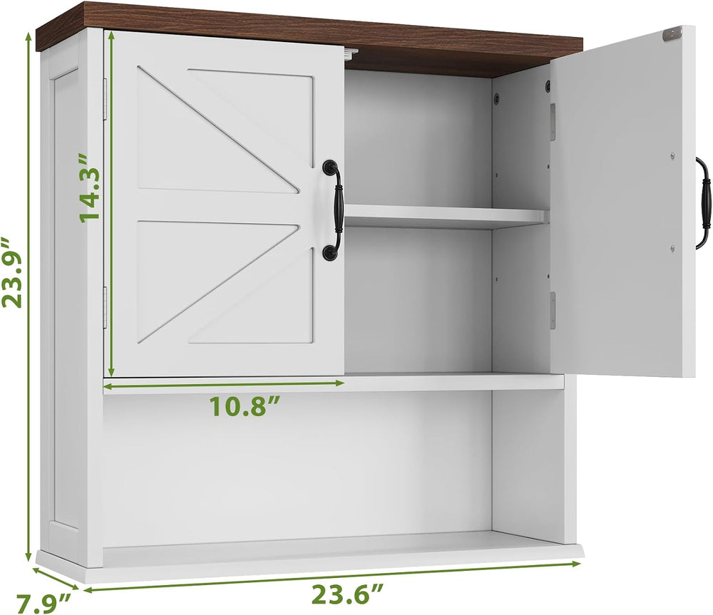 Bathroom Wall Cabinet with Barn Doors, Wall Mounted Bathroom Cabinet, Farmhou...