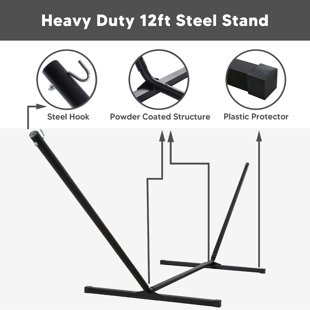 SUNCREAT Hammocks for Outside with Stand, 450 lbs Capacity, Dark Gray