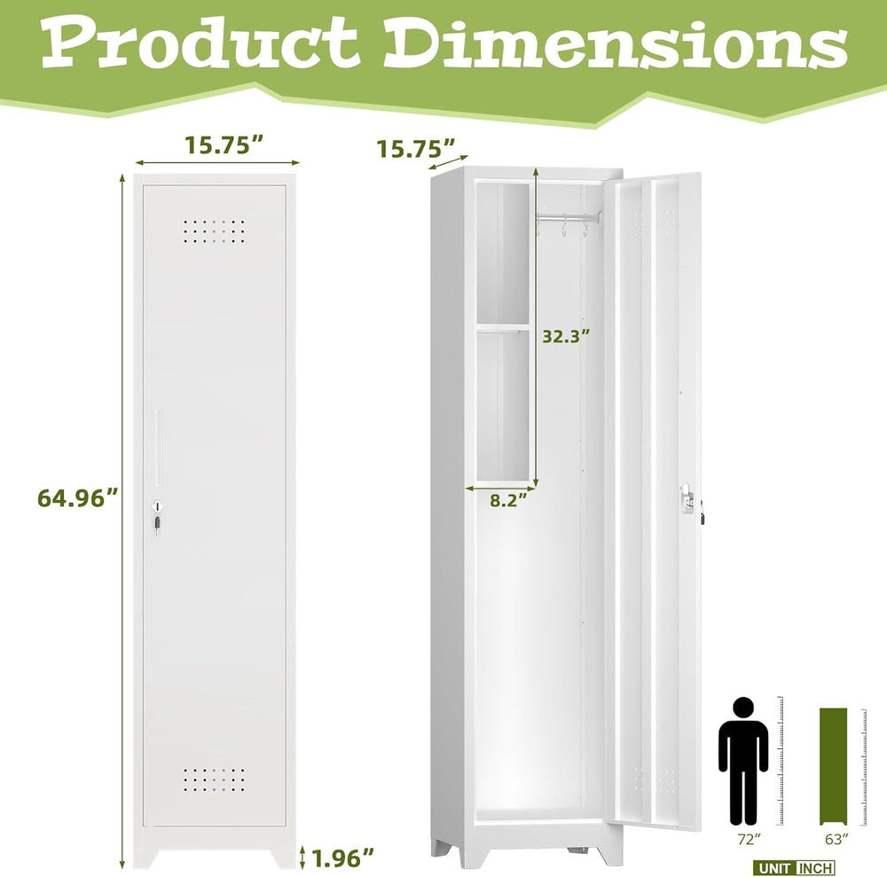 Slim Broom Storage Cabinets, Metal Cabinet with Shelves and Hanging Rod, 15.7...