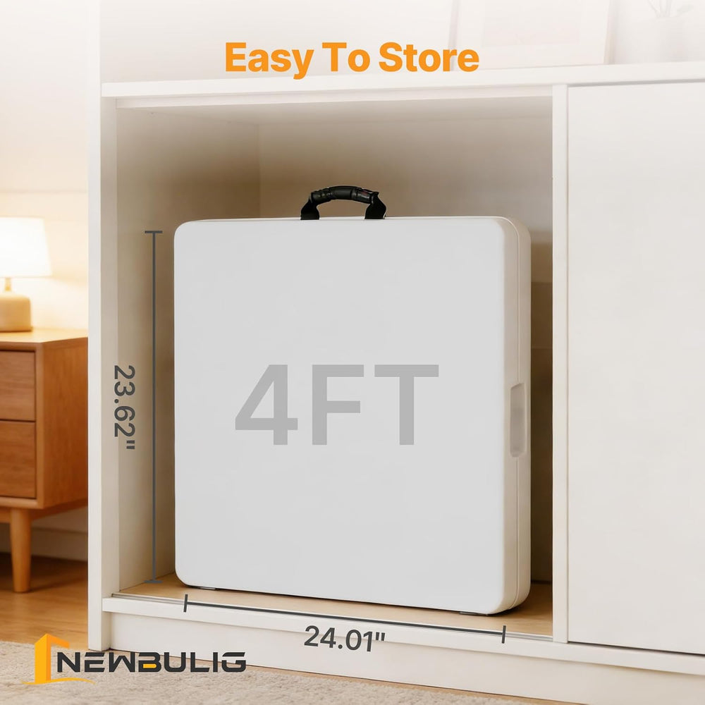 NEWBULIG 4 FT Foldable Table, Heavy Duty Folding Table Easy to Fold Store