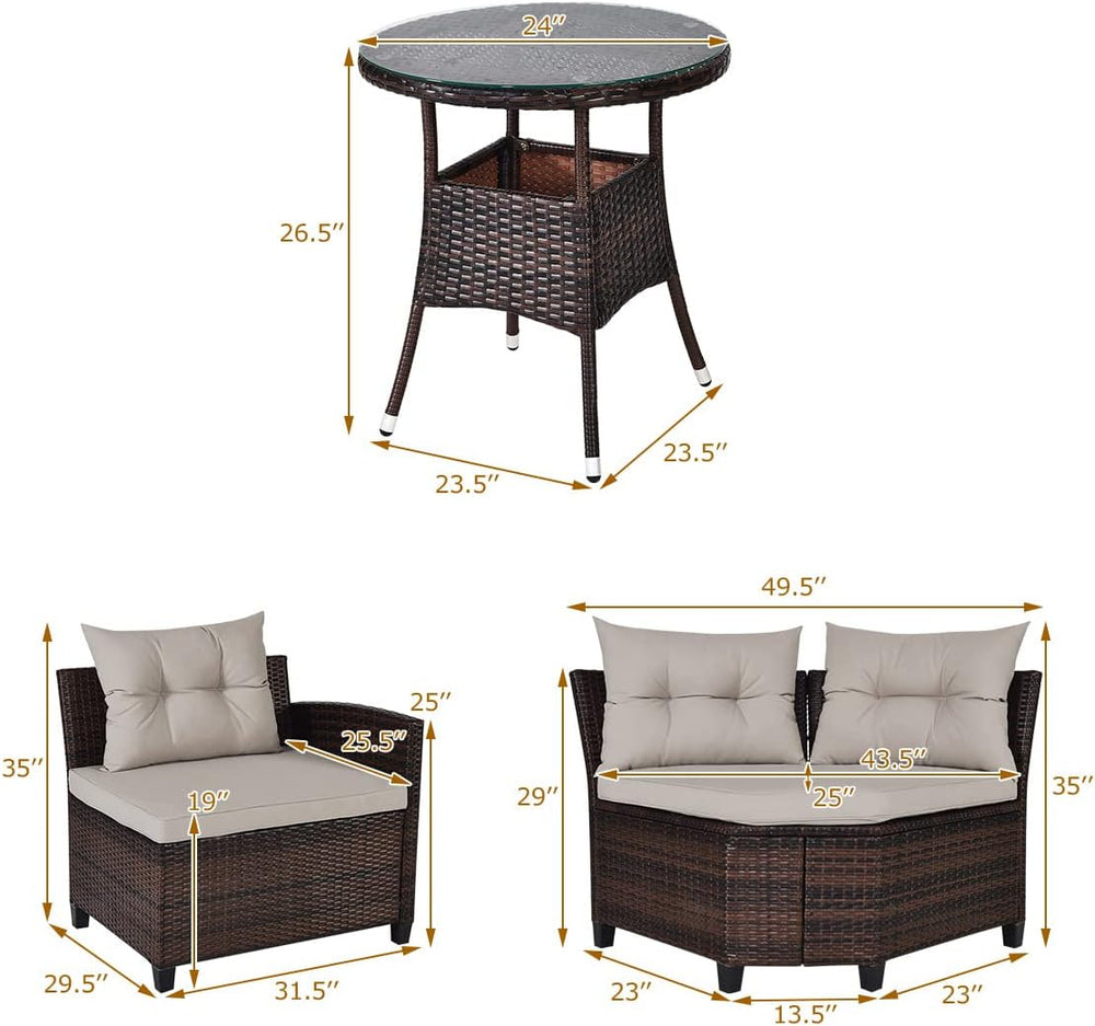 HAPPYGRILL 4 Pieces Patio Furniture Set Outdoor Rattan Wicker Conversation Se...