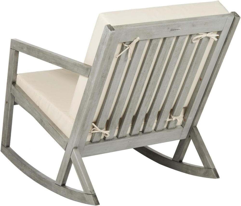 SAFAVIEH Outdoor Vernon Wood Rocking Chair, 24.6" Natural/Beige PAT7013A