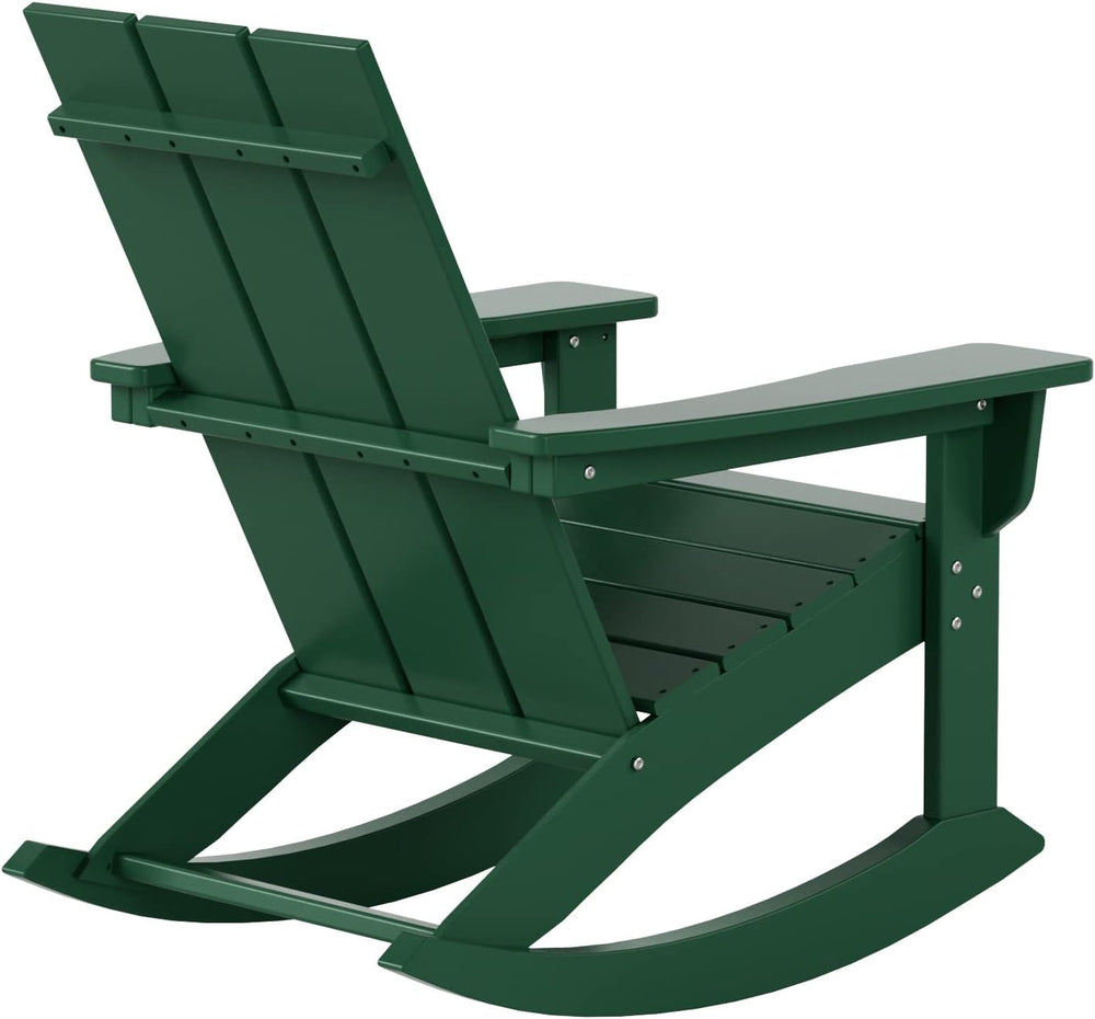 WO HOME FURNITURE Modern HDPE Outdoor Adirondack Rocking Chair, Dark Green
