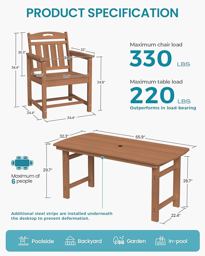 Ciokea Outdoor Patio Dining Chair Set of 2, HDPE Porch Chairs for Dining Tabl...