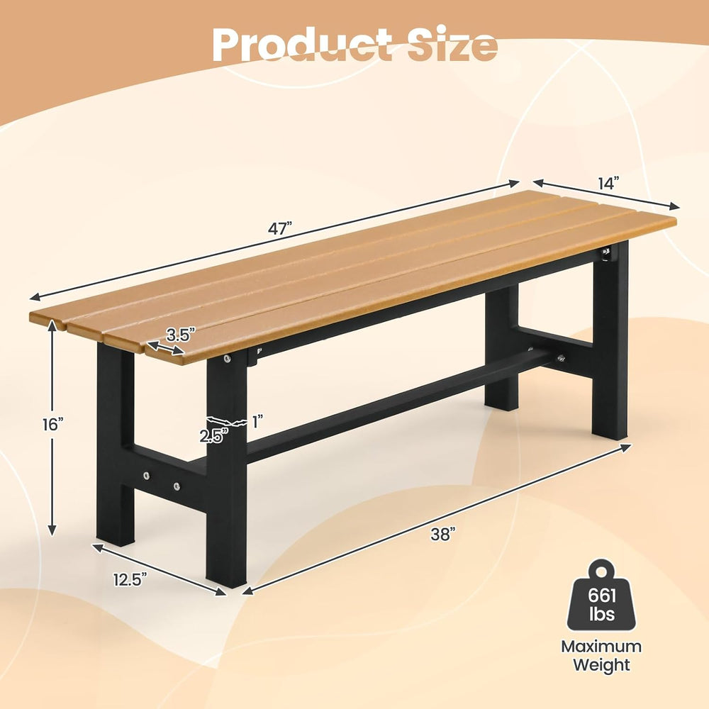 Tangkula 47 Inch HDPE Outdoor Bench Backless Set of 2, Patio Dining Bench wit...