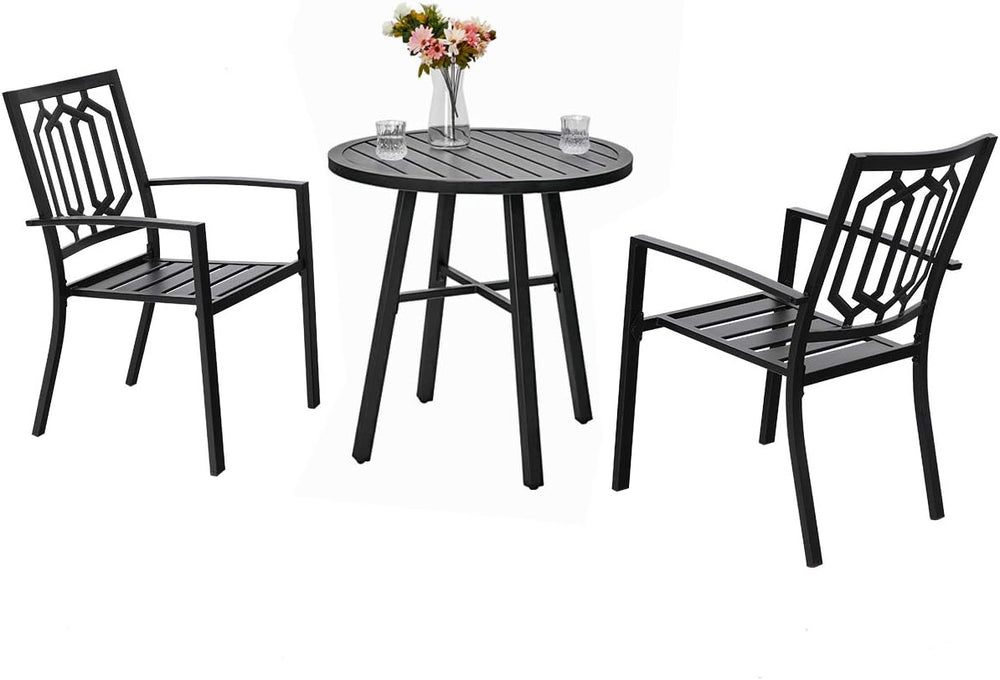 PHI VILLA 3 Piece Metal Patio Bistro Set, 28" Round Table