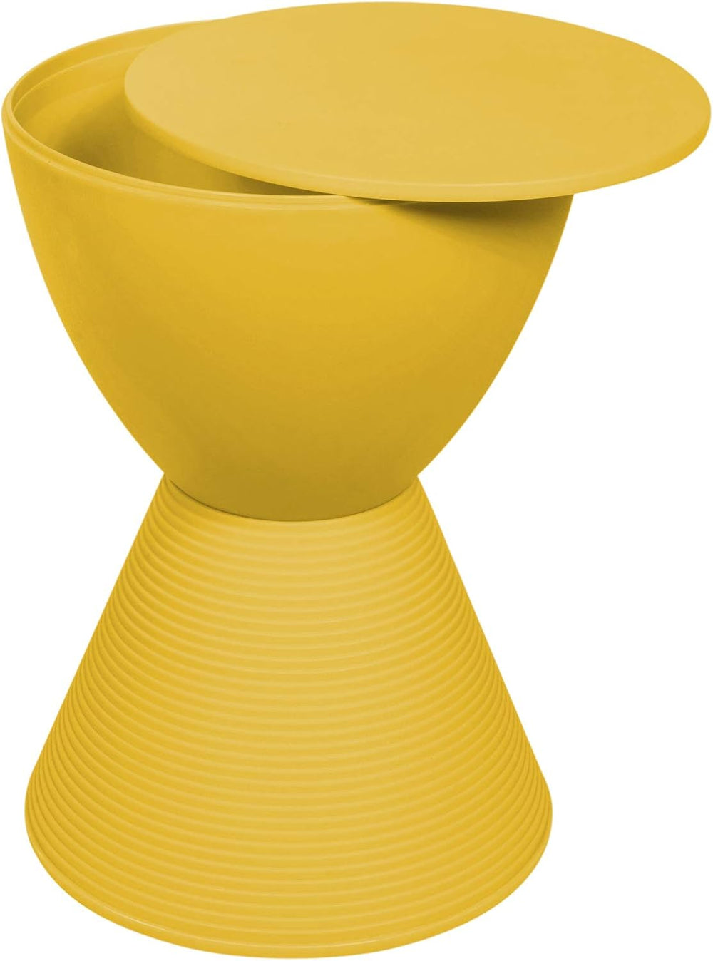 LeisureMod Modern Hourglass Yellow Side Table - ABS Shell Drum End Table with...