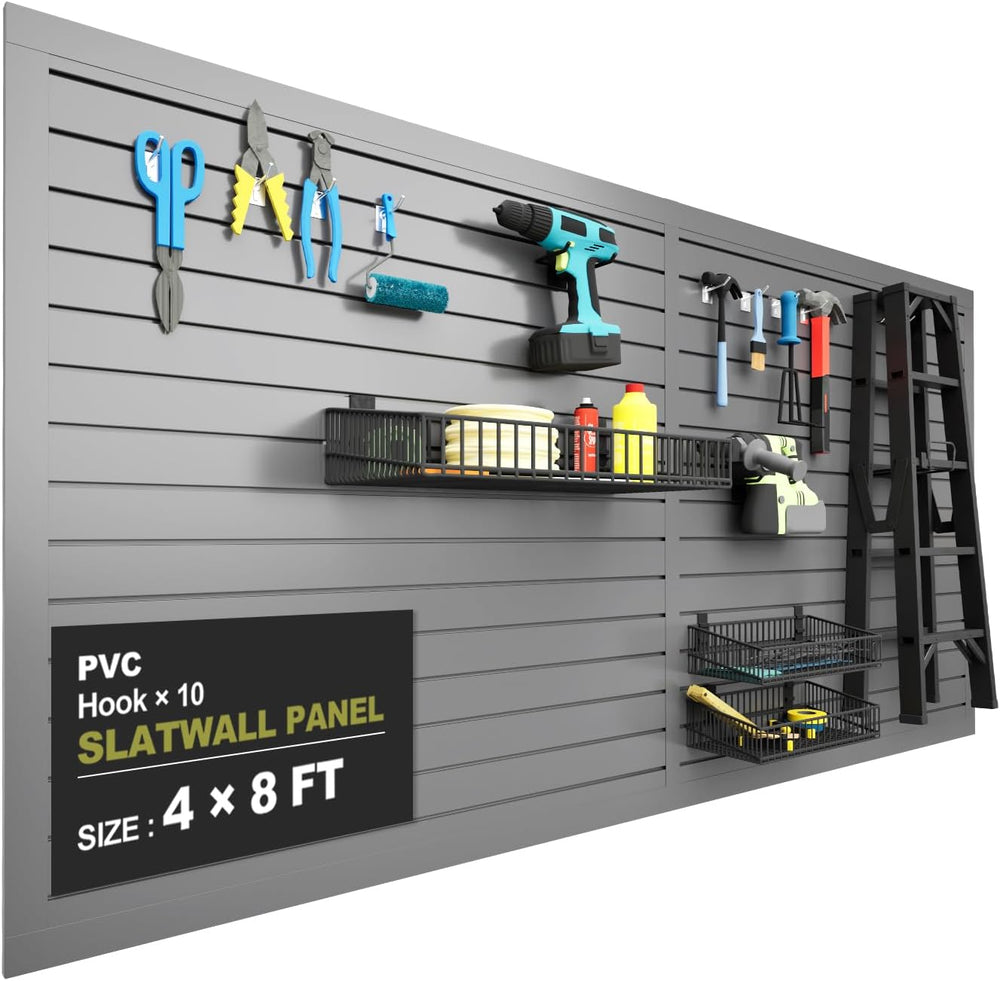 Slatwall Panel Garage Wall Organizer, Grey, 8'H x 4'W
