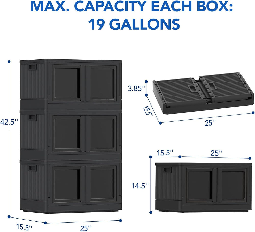 FLEXIMOUNTS 228 QT Stackable Plastic Storage Bins With Lids, Black