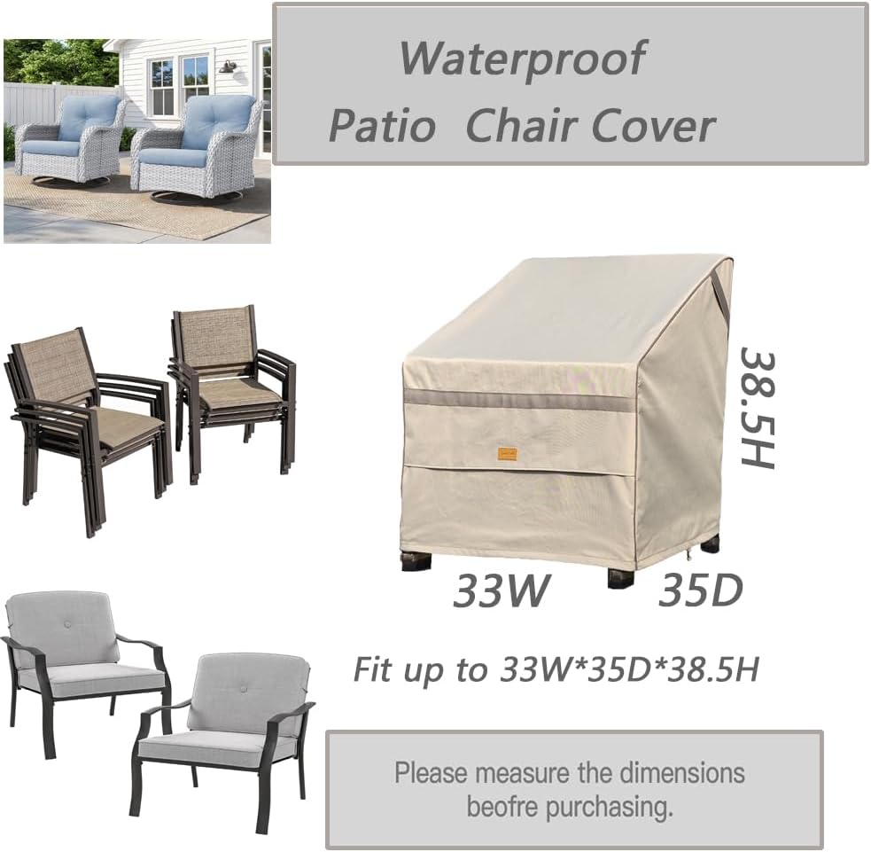 Chair Covers Patio Furniture covers waterproof 33Winch Beige,2Pack