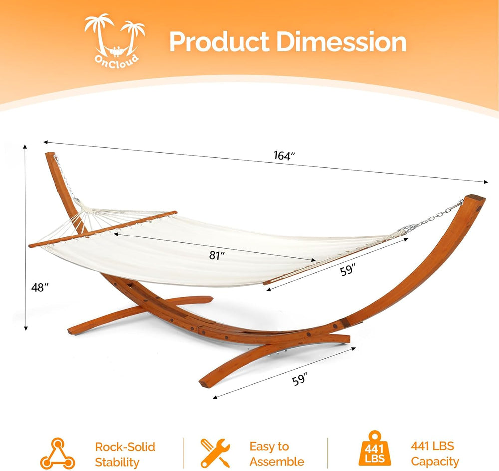 OnCloud Double Hammock Wood Arc Stand, Wooden Hammock W/Stand, Classic Natura...