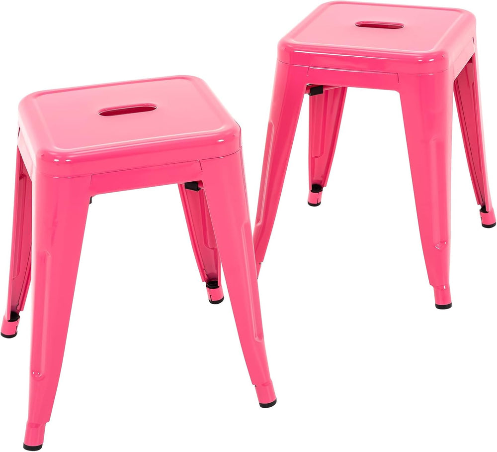 18 Inch Metal Stools Set of 2, Stackable for Indoor Outdoor, Hot Pink