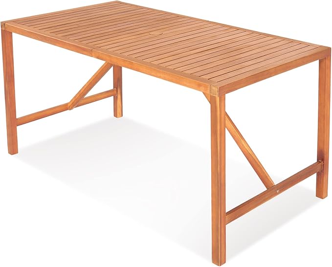 Tangkula 55" Acacia Wood Outdoor Dining Table for 4-6 Person, Rectangula...