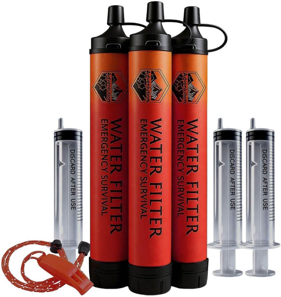 3-Pack Water Filter Straw with Emergency Whistle