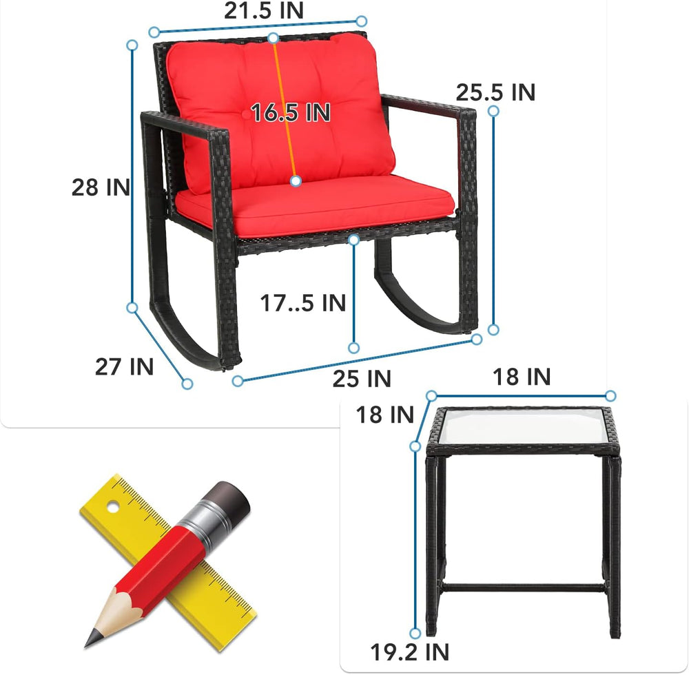 3 Pieces Rocking Bistro Set Wicker Patio Furniture Outdoor Conversation Sets ...