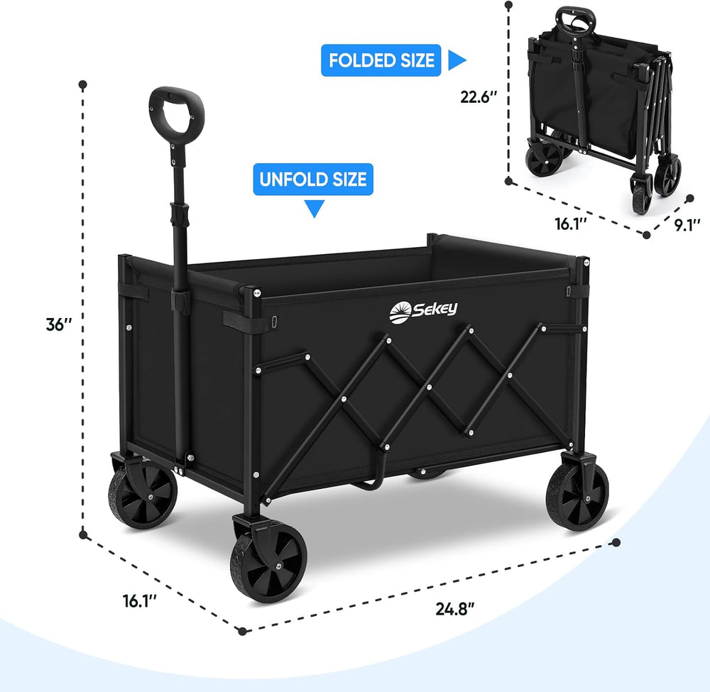 Sekey Lightweight Collapsible Wagon, 220 lb Capacity, Quick-Fold Cart