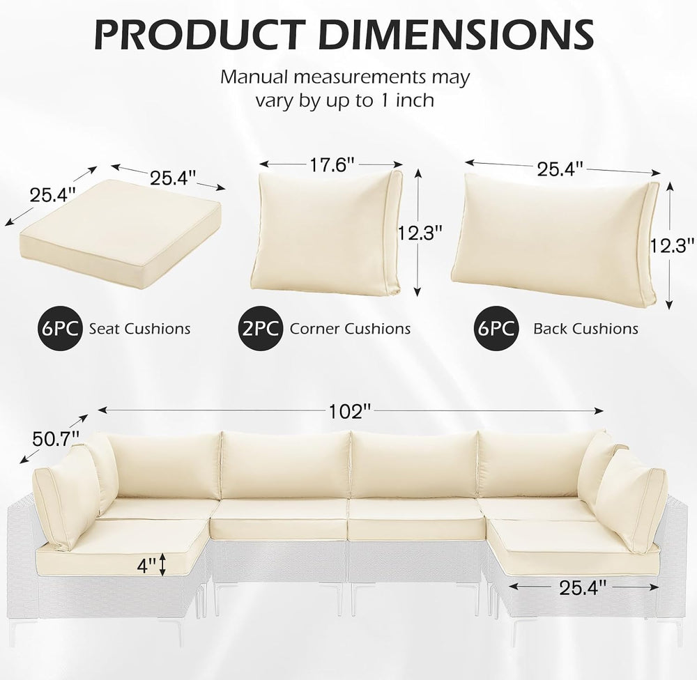 HOMREST Replacement Cushions for Outdoor Furniture, 25.4x25.4 Inch 14-Piece P...