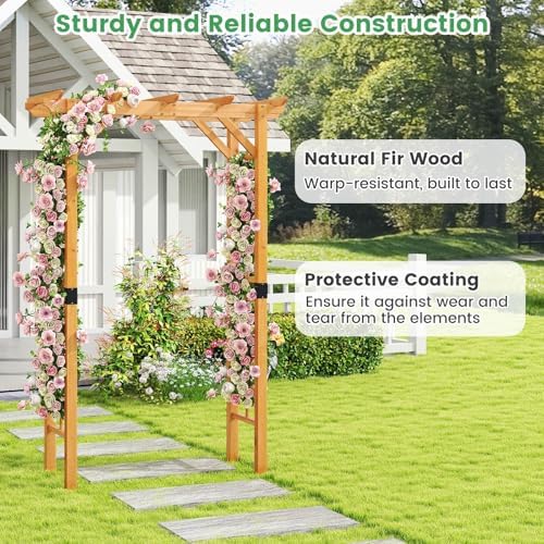HAPPYGRILL 7 FT Wooden Garden Arch for Climbing Plants