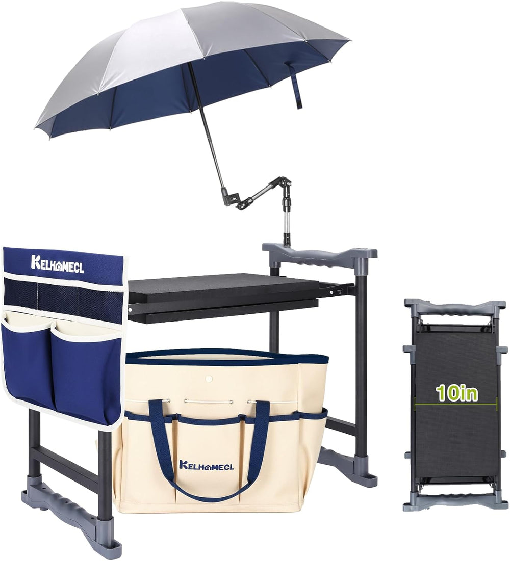 Garden Kneeler and Seat with Umbrella,Heavy Duty Gardening Bench and Stool