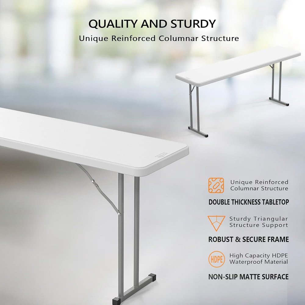 VINGLI 6 FT Narrow Folding Table,Premium Quality HDPE Material and Sturdy Met...