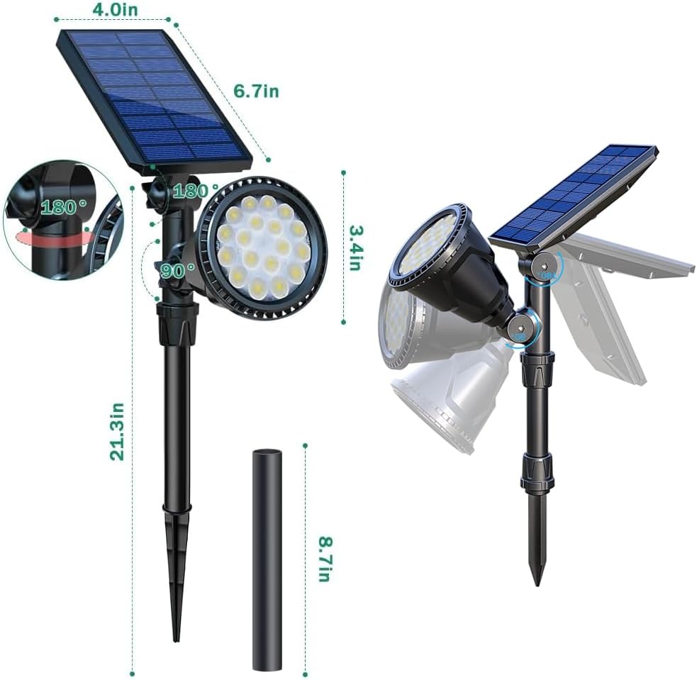 Solar Spot Lights Outdoor, 18 LED Bright Solar Powered Lights Outdoor Waterpr...
