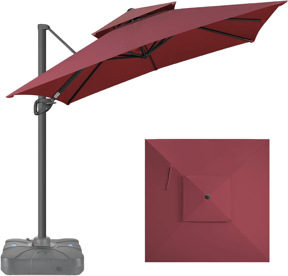 FLAME&SHADE Cantilever Patio Umbrella Outdoor, 8.2x8.2 FT Square, Burgundy