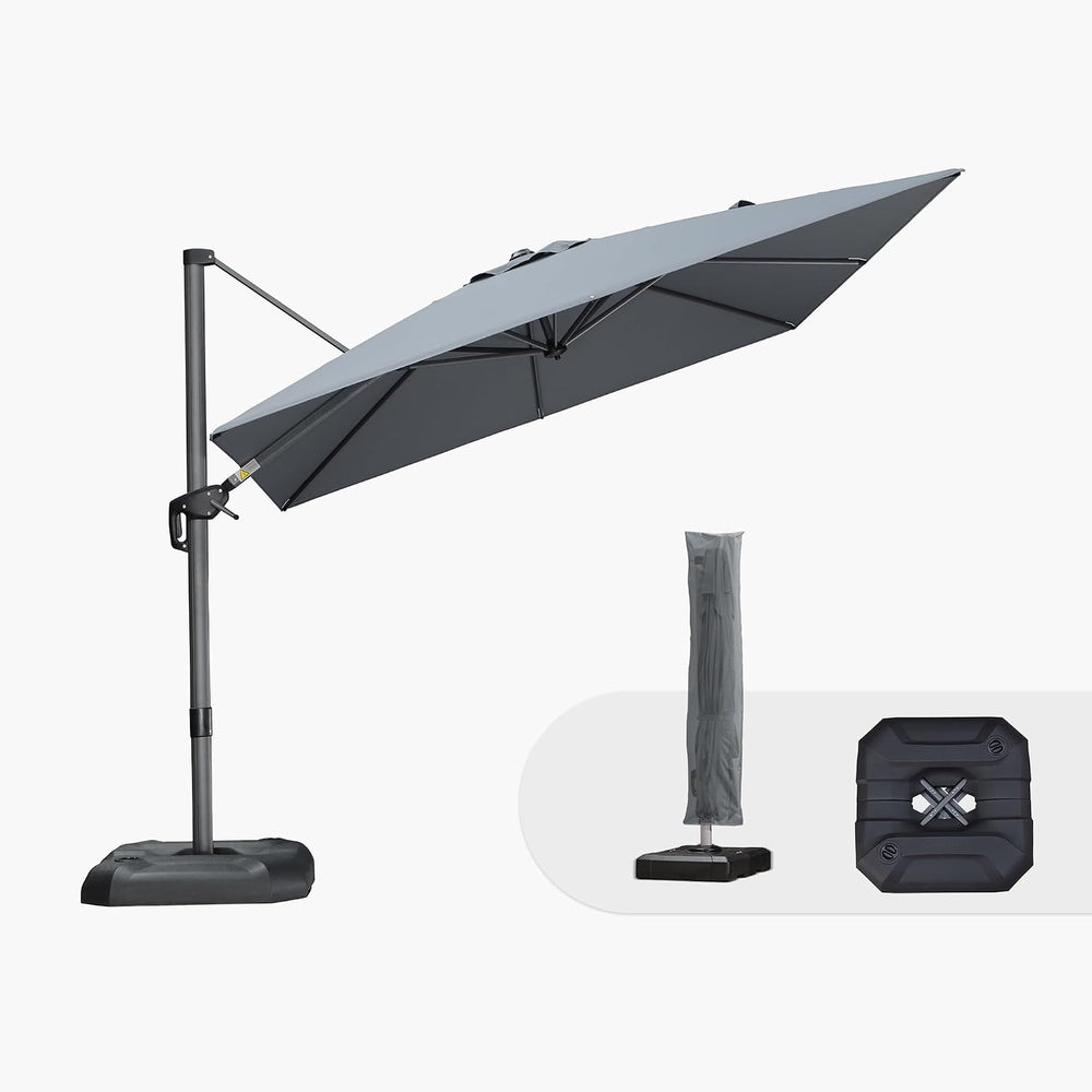 PURPLE LEAF Umbrella with Base & Cover 9' x 9' Height Control Lig...