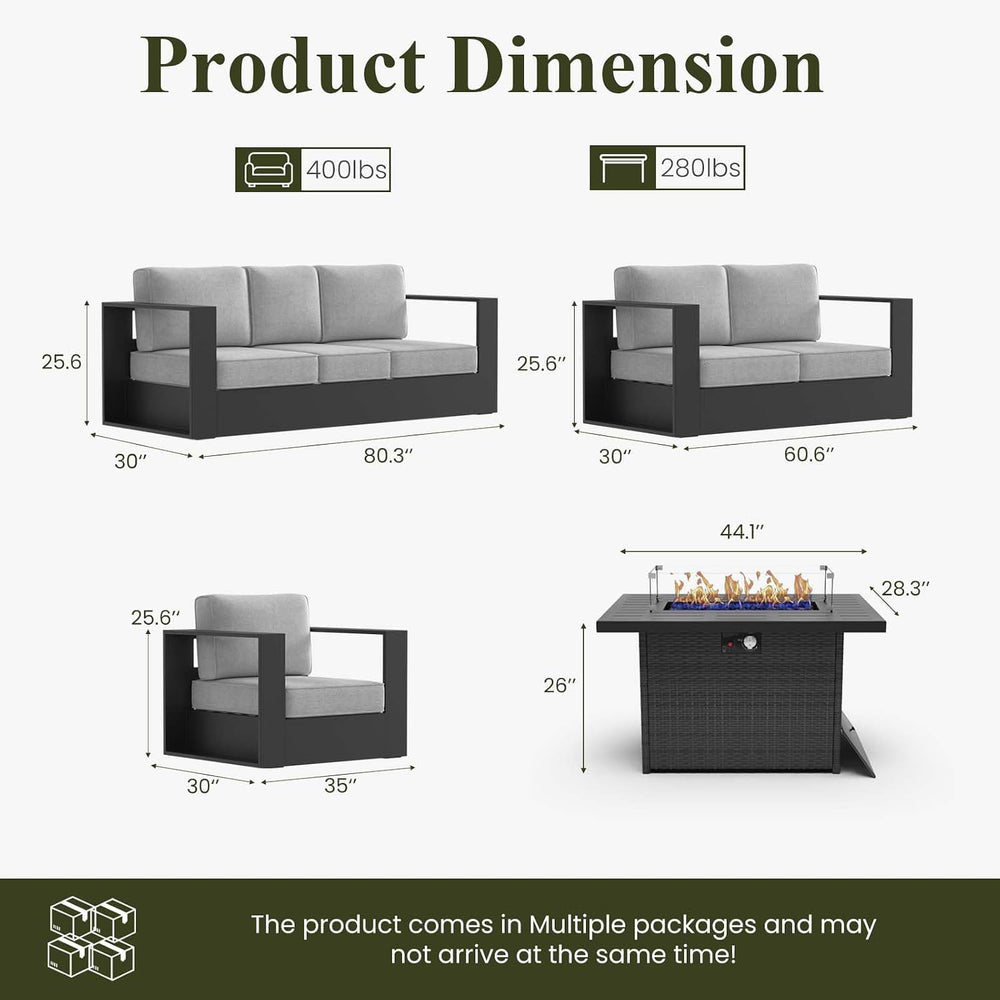 LayinSun 5 Piece Oversized Aluminum Outdoor Furniture Set with Fire Pit