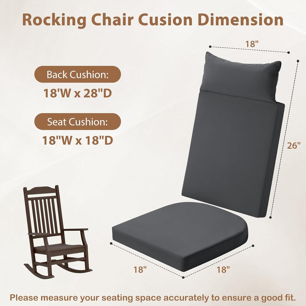 Waterproof Outdoor & Indoor Rocking Chair Cushions, Dark Grey