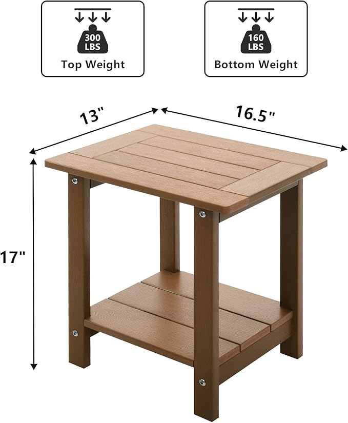 Double Adirondack Outdoor Side Table Weather Resistant, Outdoor Rectangular P...