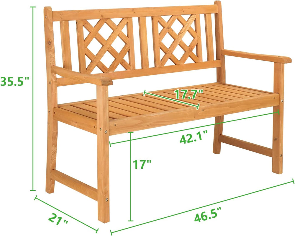 46.5" Outdoor Wooden Garden Bench,2-Person Patio Wooden Bench,All-Weathe...